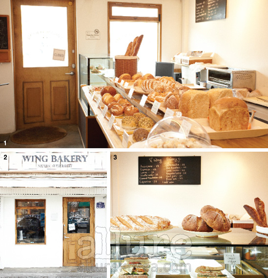 1, 3 갓 구운 빵과 샌드위치가 진열되어 있는 베이커리의 실내. 2 유럽의 베이커리를 연상시키는 멋스러운 외관.