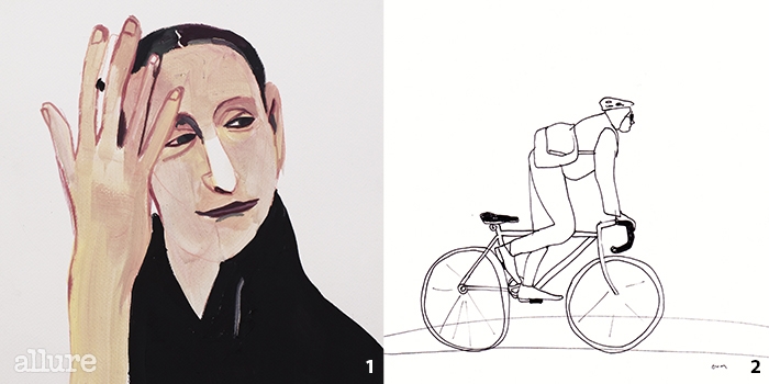 1 피나 바우쉬의 모습이 예뻐서 그려보았다. 2 자전거를 타고 지나가는 한 남자를 그렸다.