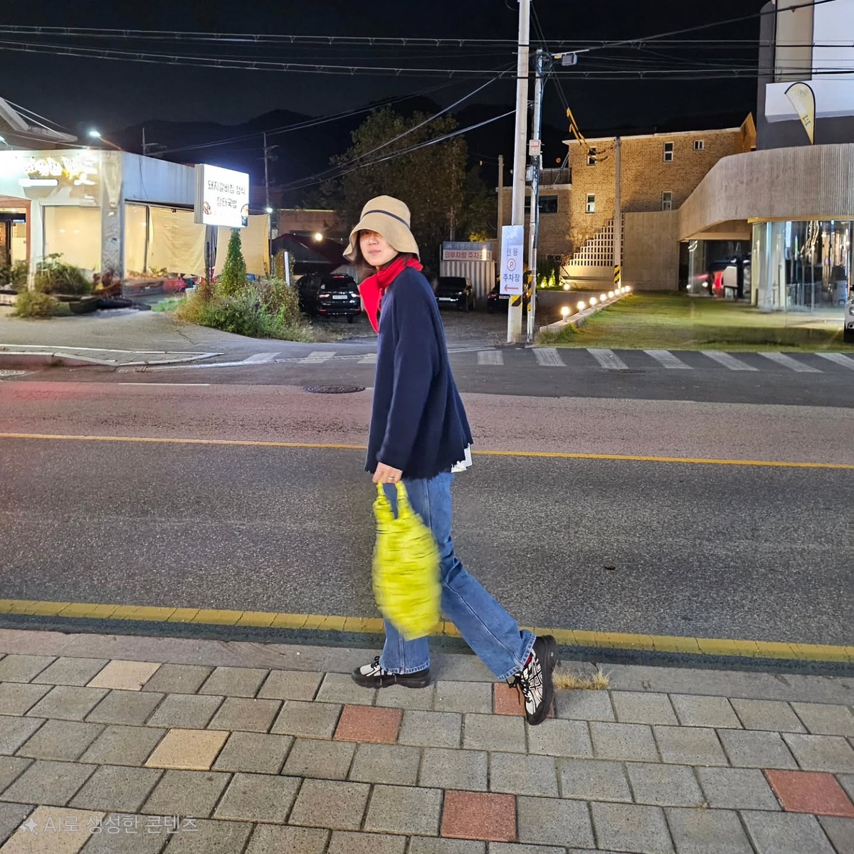 공효진 동안패션 레드 스카프