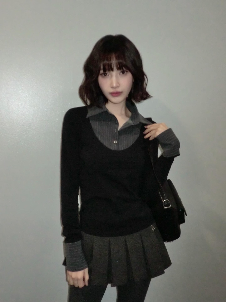 조이 스트라이프 셔츠 니트 레이어드